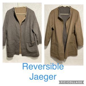Jaeger Pure Wool Reversible Coat Jacket Coatigan Camel Grey Small